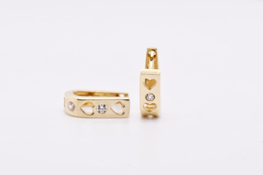 14K Gold Heart Cut-Out CZ Hoop Earrings