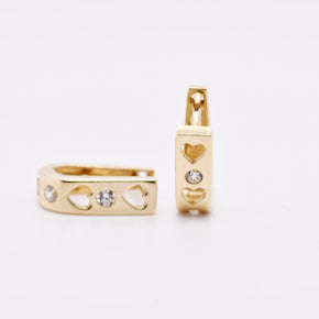 14K Gold Heart Cut-Out CZ Hoop Earrings