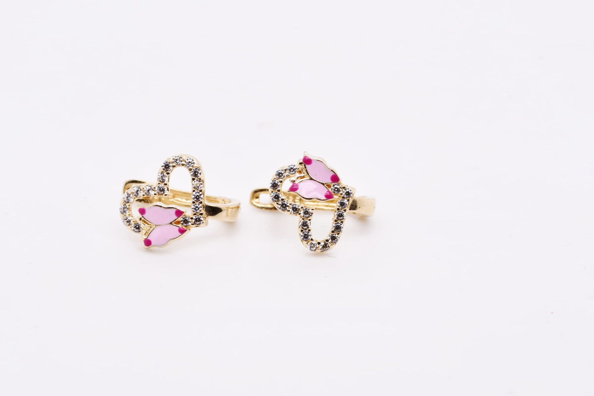 14K Gold Pink Butterfly CZ Earrings for Children