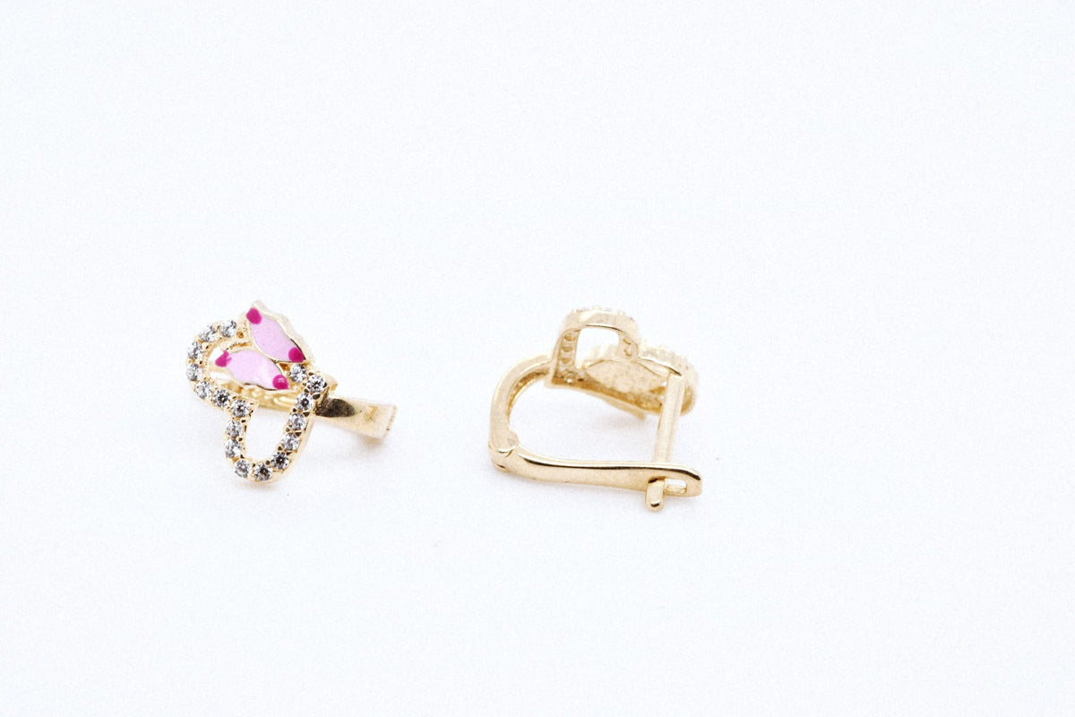 14K Gold Pink Butterfly CZ Earrings for Children