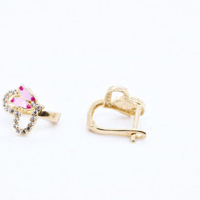14K Gold Pink Butterfly CZ Earrings for Children