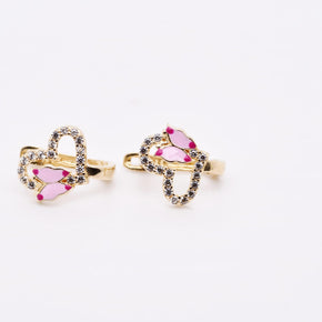14K Gold Pink Butterfly CZ Earrings for Children