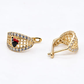 14K Gold Ladybug Lattice Heart Earrings for Children