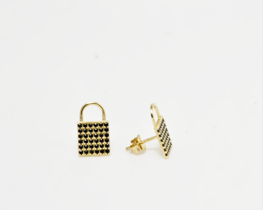 Padlock Earrings with Black Stones