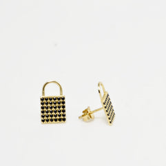 Padlock Earrings with Black Stones