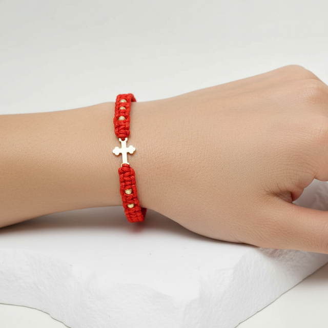 14K Gold Cross Bracelet – with 6 gold beads