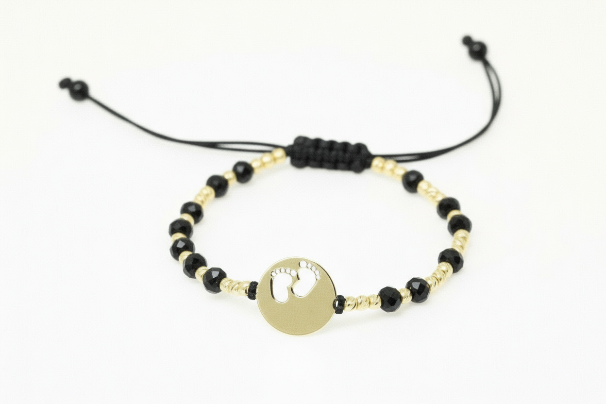 14K Gold Bracelet with Black Cord – Cross Charm