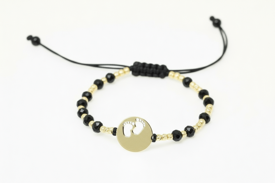 14K Gold Bracelet with Black Cord – Cross Charm