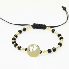 14K Gold Bracelet with Black Cord – Cross Charm