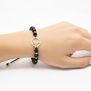 Musical Note Bracelet with Black Crystals and 14K Gold Pendant