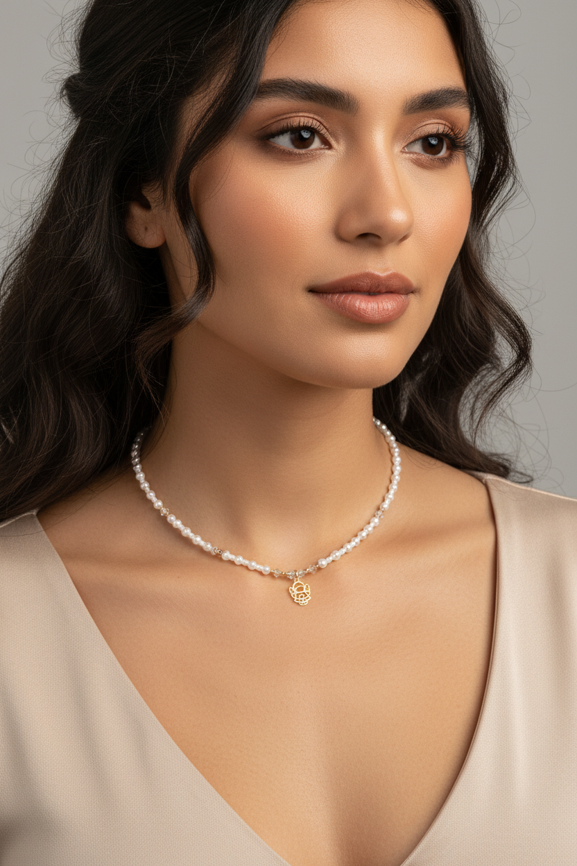 14K GolPearl and Crystal Angel Necklaced Necklace with Miyuki Beads and Pearls