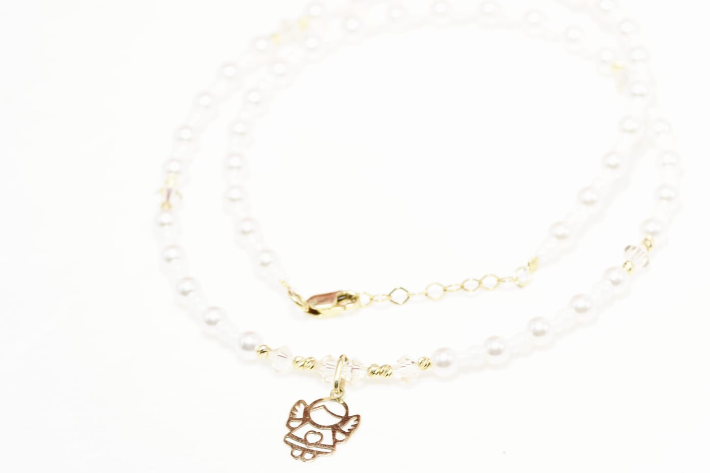 14K GolPearl and Crystal Angel Necklaced Necklace with Miyuki Beads and Pearls