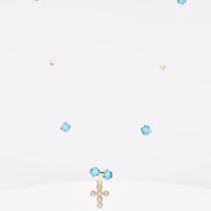 Blue Crystal Cross Necklace – 14K Gold