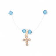 Blue Crystal Cross Necklace – 14K Gold