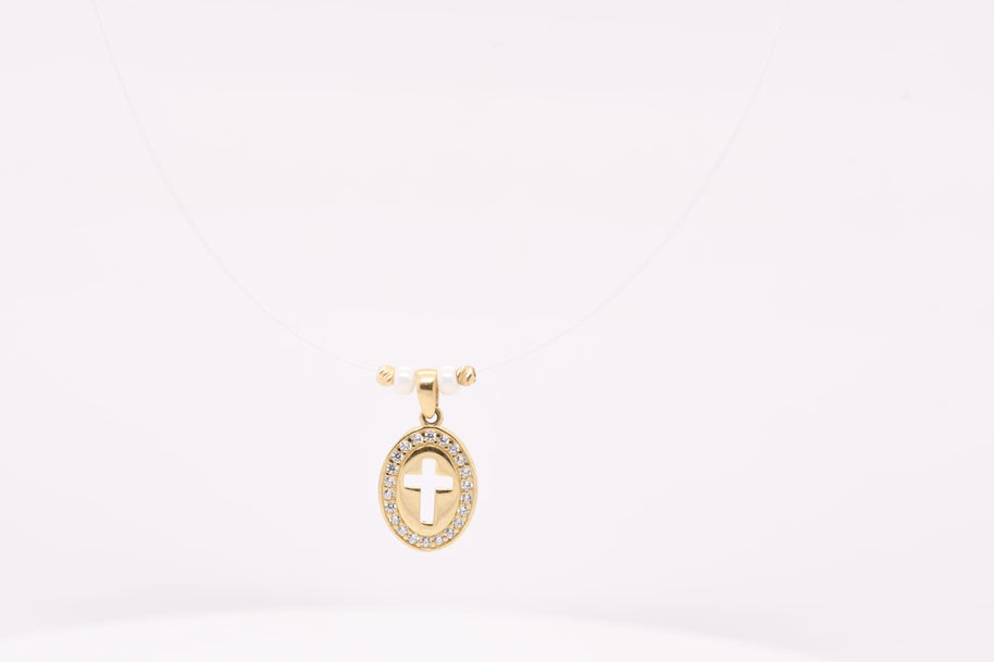 Halo Cross Necklace – 14K Gold