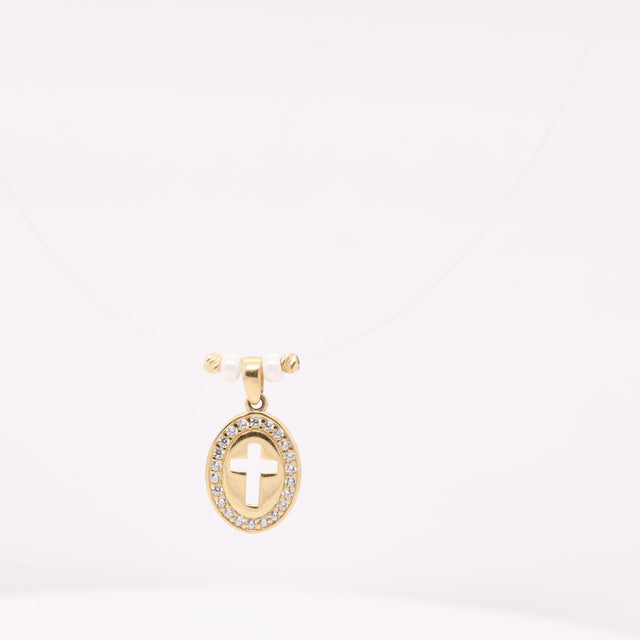 Halo Cross Necklace – 14K Gold