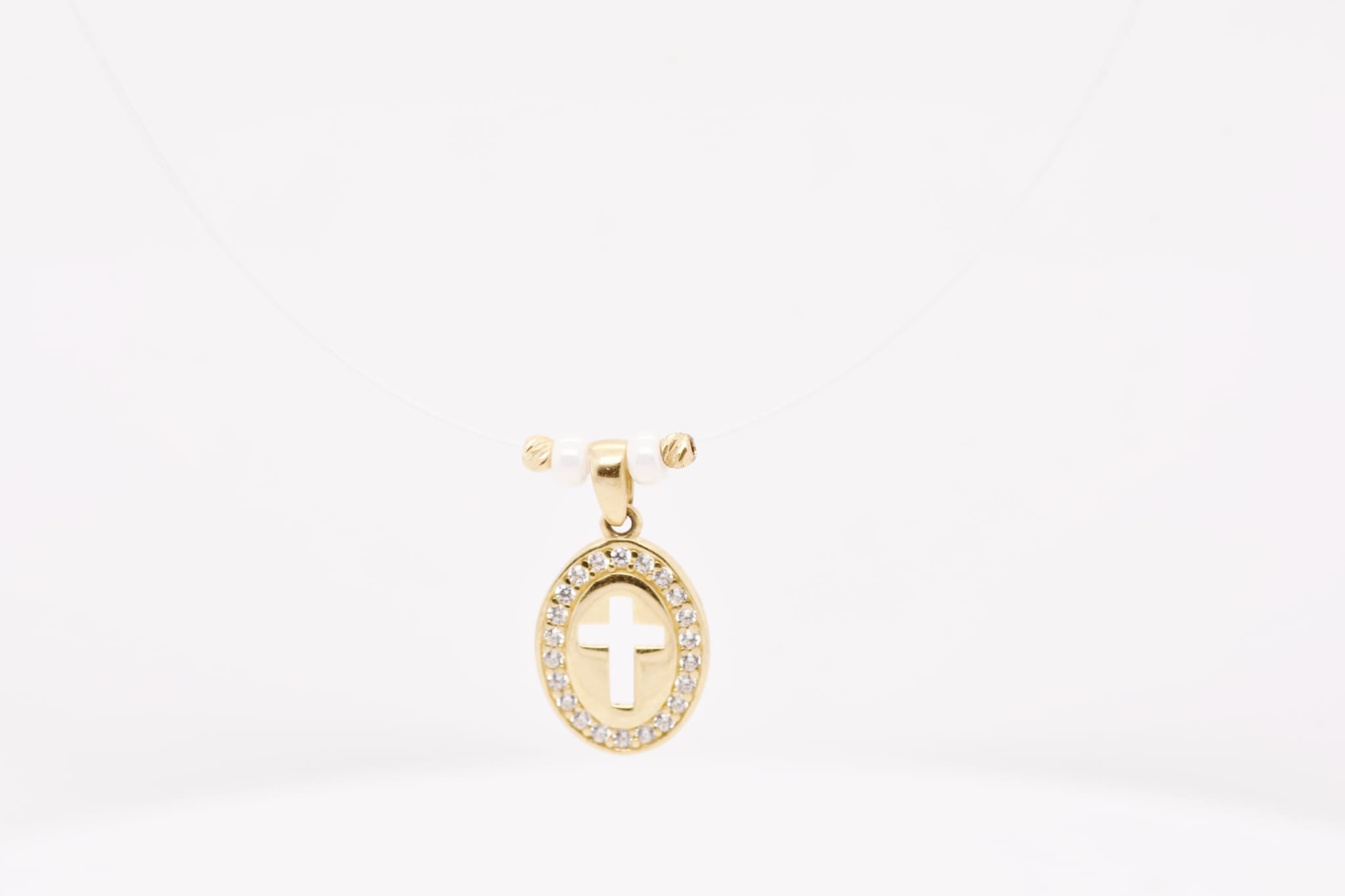 Halo Cross Necklace – 14K Gold
