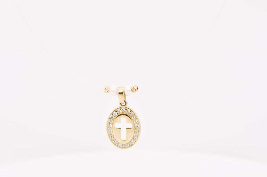 Halo Cross Necklace – 14K Gold