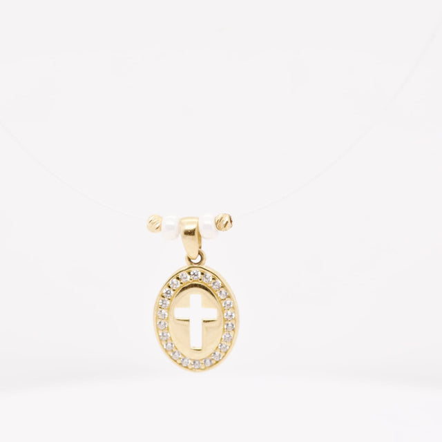 Halo Cross Necklace – 14K Gold