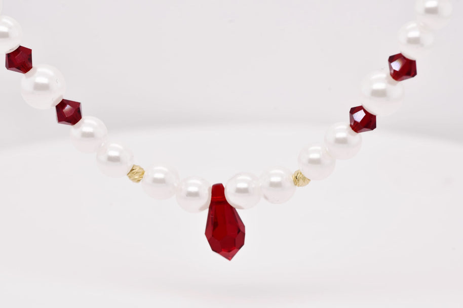 Ruby Pearl Drop Necklace – 14K Gold
