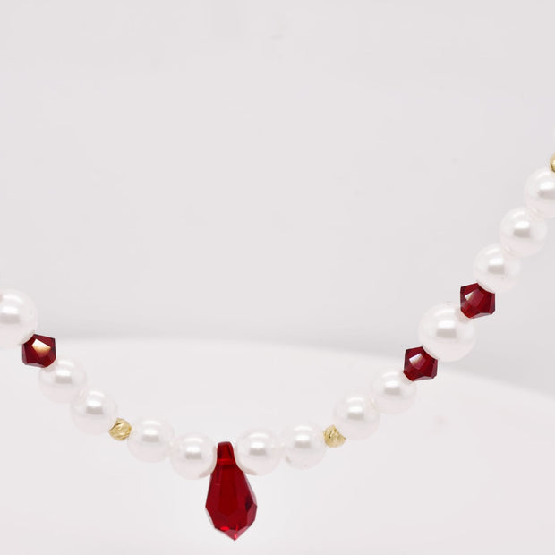 Ruby Pearl Drop Necklace – 14K Gold