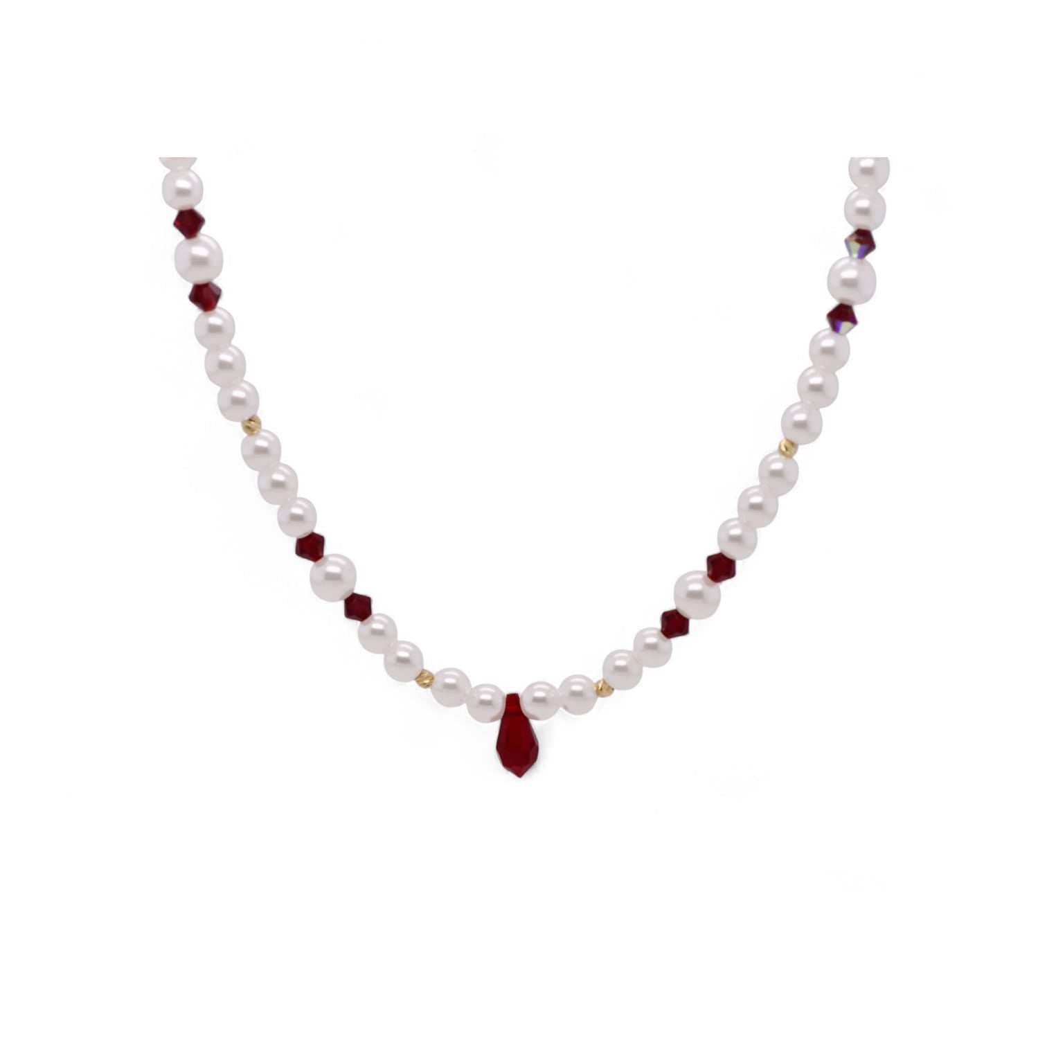 Ruby Pearl Drop Necklace – 14K Gold