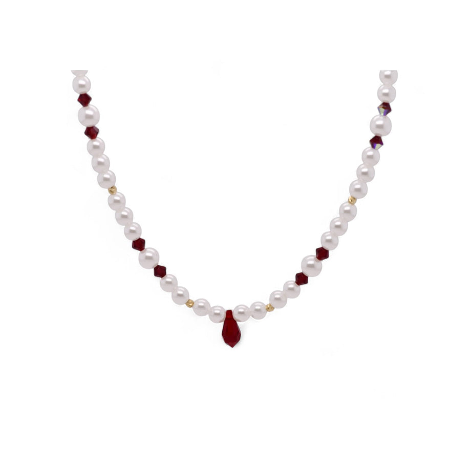Ruby Pearl Drop Necklace – 14K Gold