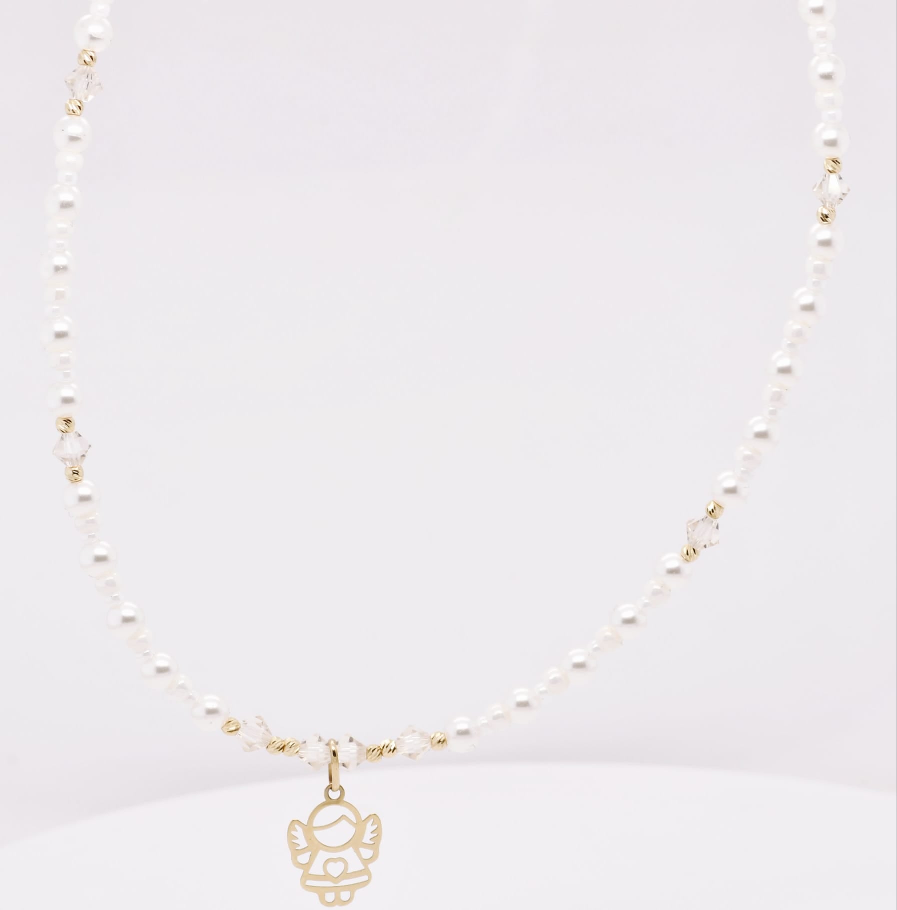 14K GolPearl and Crystal Angel Necklaced Necklace with Miyuki Beads and Pearls