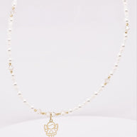 14K GolPearl and Crystal Angel Necklaced Necklace with Miyuki Beads and Pearls