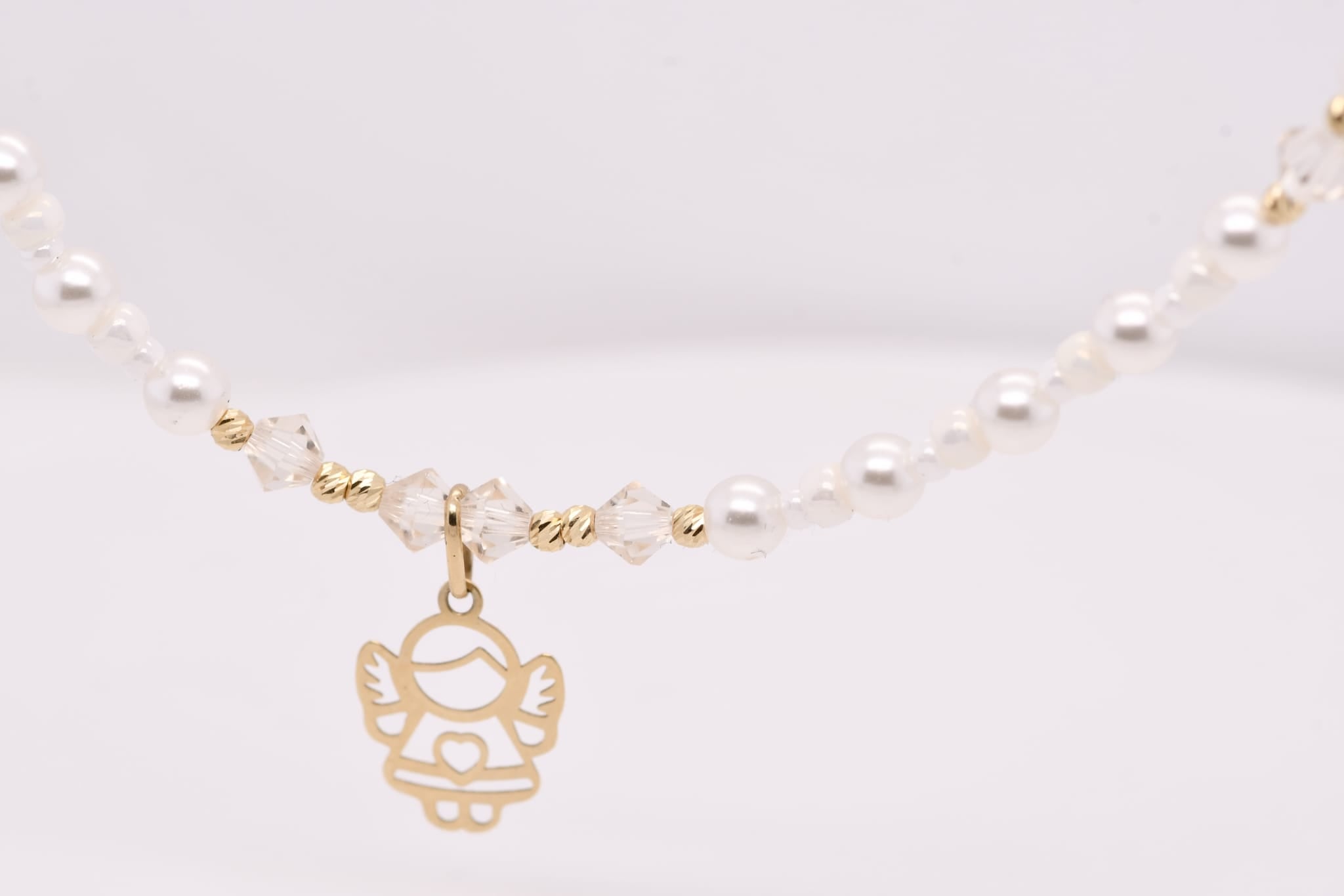14K GolPearl and Crystal Angel Necklaced Necklace with Miyuki Beads and Pearls