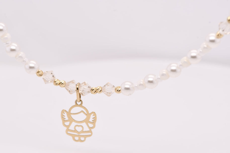 14K GolPearl and Crystal Angel Necklaced Necklace with Miyuki Beads and Pearls