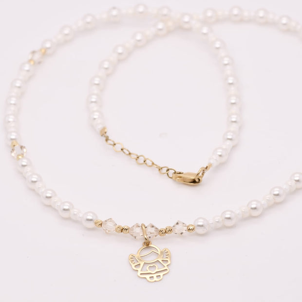 14K GolPearl and Crystal Angel Necklaced Necklace with Miyuki Beads and Pearls