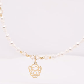 14K GolPearl and Crystal Angel Necklaced Necklace with Miyuki Beads and Pearls