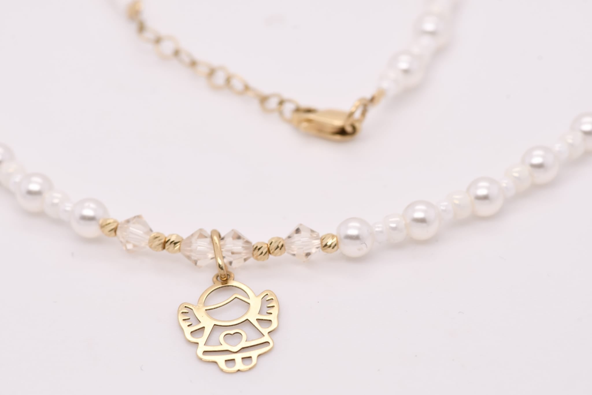 14K GolPearl and Crystal Angel Necklaced Necklace with Miyuki Beads and Pearls