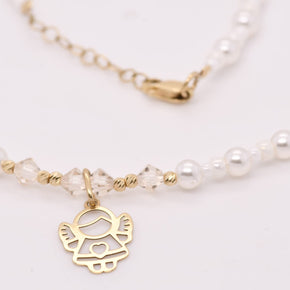 14K GolPearl and Crystal Angel Necklaced Necklace with Miyuki Beads and Pearls