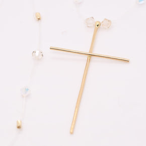 14K Gold Cross Necklace with Crystal Beads