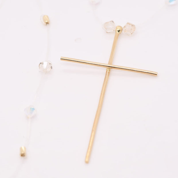 14K Gold Cross Necklace with Crystal Beads