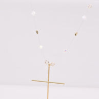 14K Gold Cross Necklace with Crystal Beads