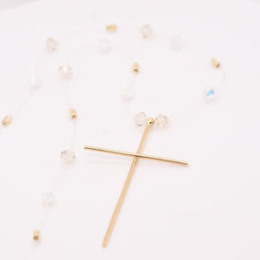 14K Gold Cross Necklace with Crystal Beads