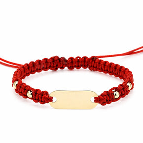 14K Gold Engravable Bar Red String Bracelet