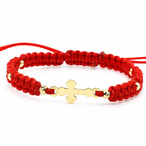 14K Gold Cross Red String Bracelet