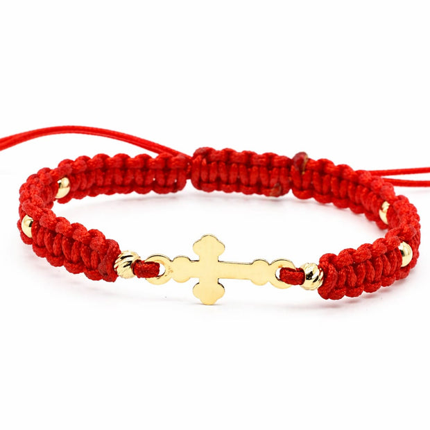 14K Gold Cross Red String Bracelet
