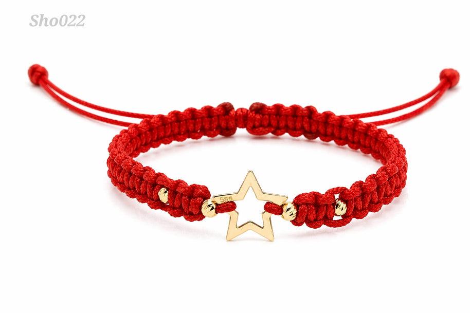 14K Gold Star Red String Bracelet