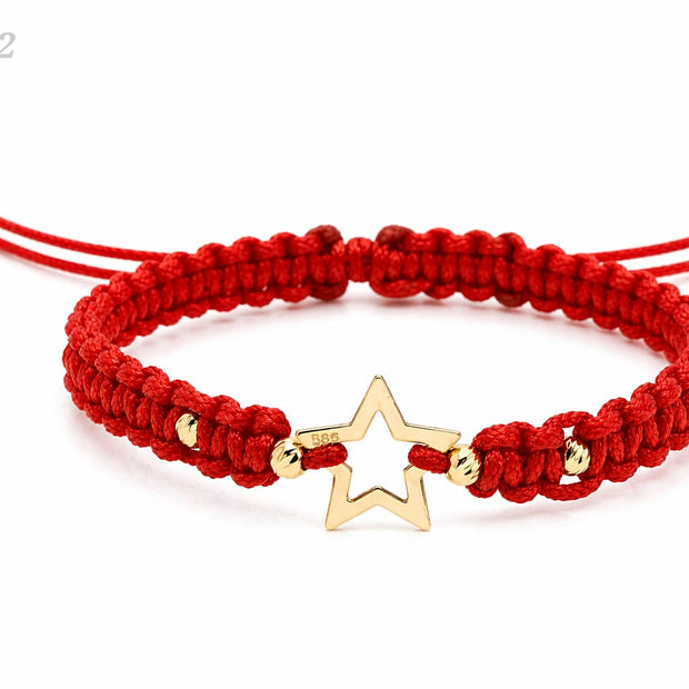 14K Gold Star Red String Bracelet