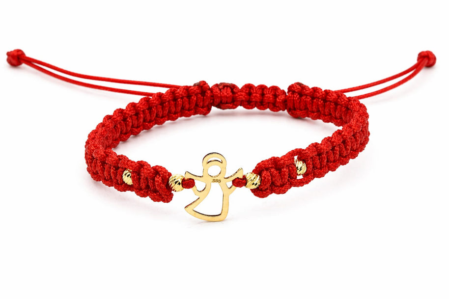 14K Gold Angel Red String Bracelet