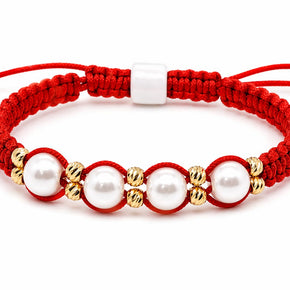 14K Gold Pearl Red String Bracelet