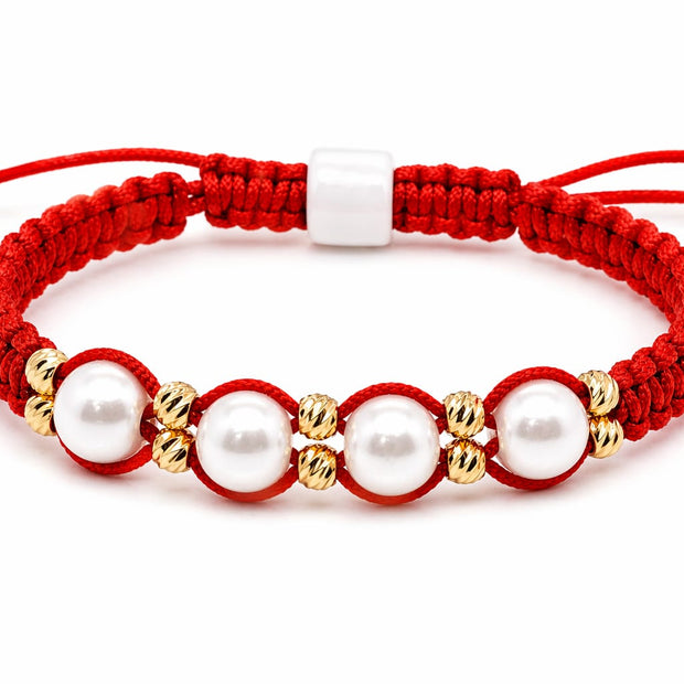 14K Gold Pearl Red String Bracelet