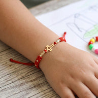 14K Gold Cross Adjustable Red Cord Bracelet