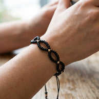 14K Gold Black Beaded Infinity Bracelet – Adjustable