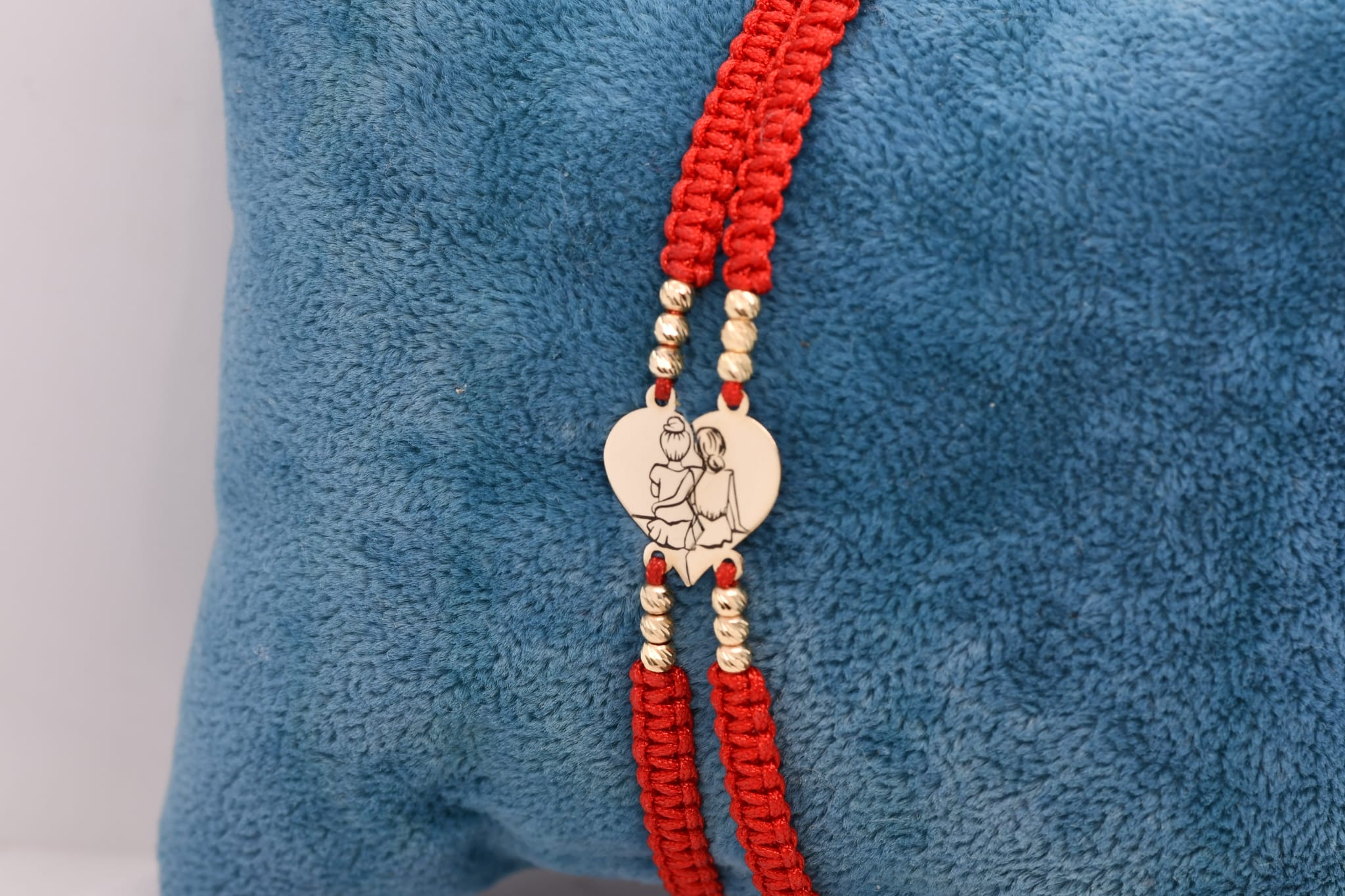 14K Gold Friends & Sisters Heart Red String Bracelets – Set of 2